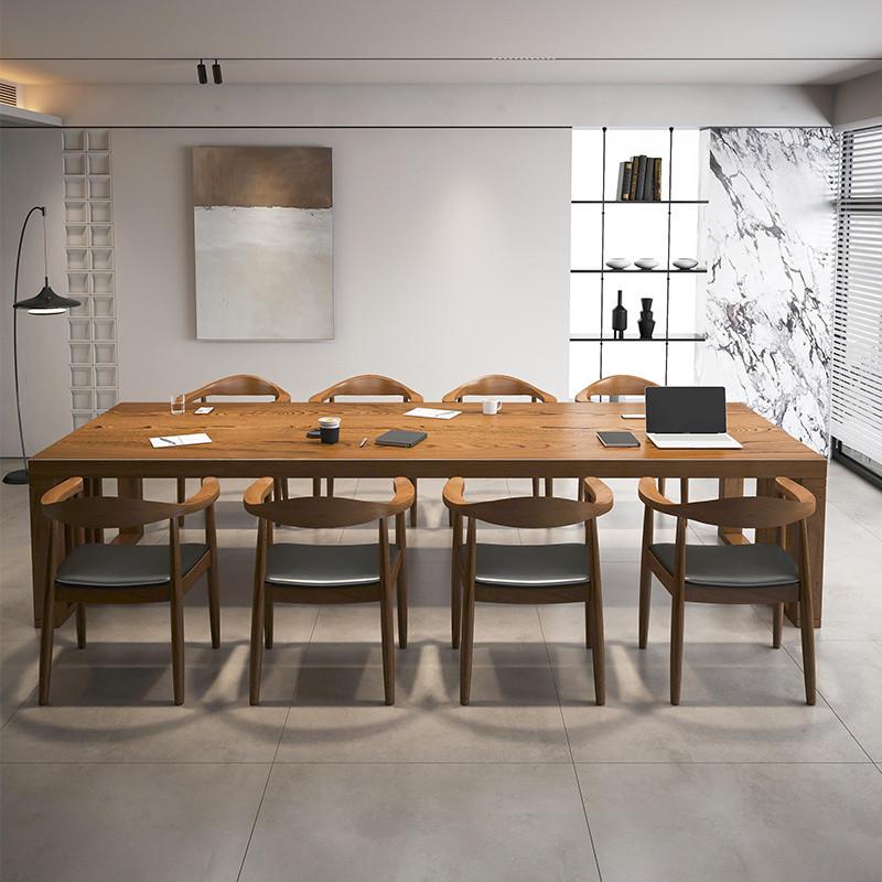 办公室实木loft大板会议桌简约现代长条电脑桌商用多人位洽谈桌椅