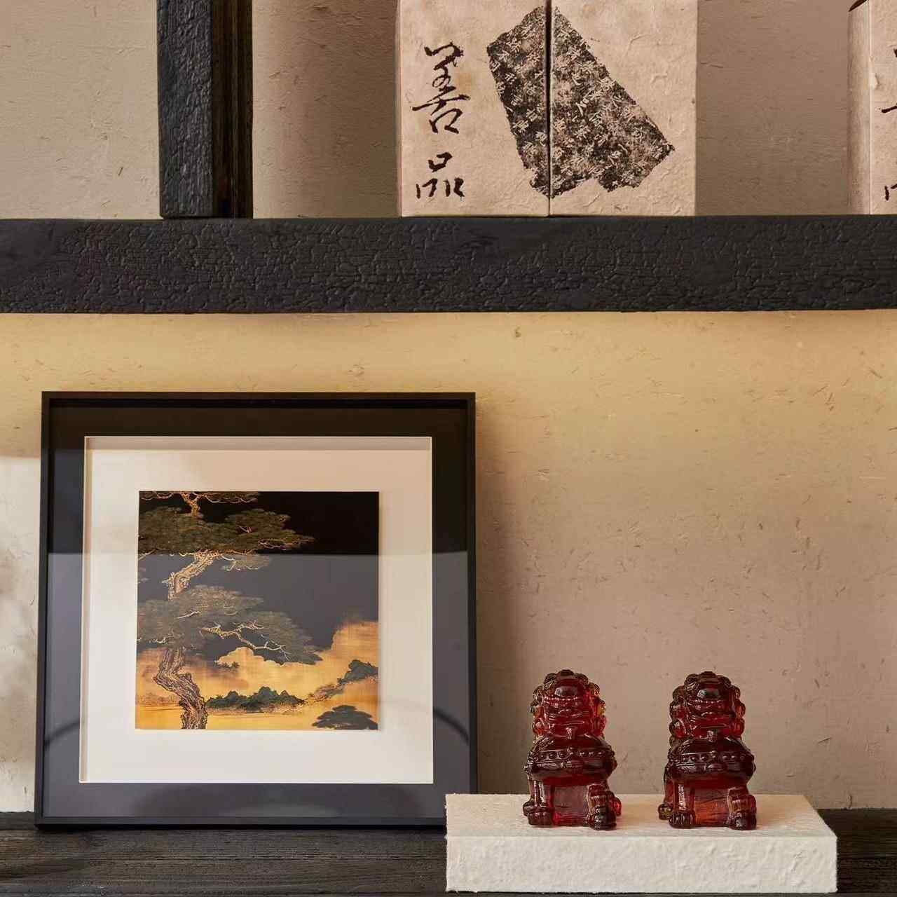 新中式树脂透明轻奢狮子摆件样板房家居书房办公室软装工艺品装饰