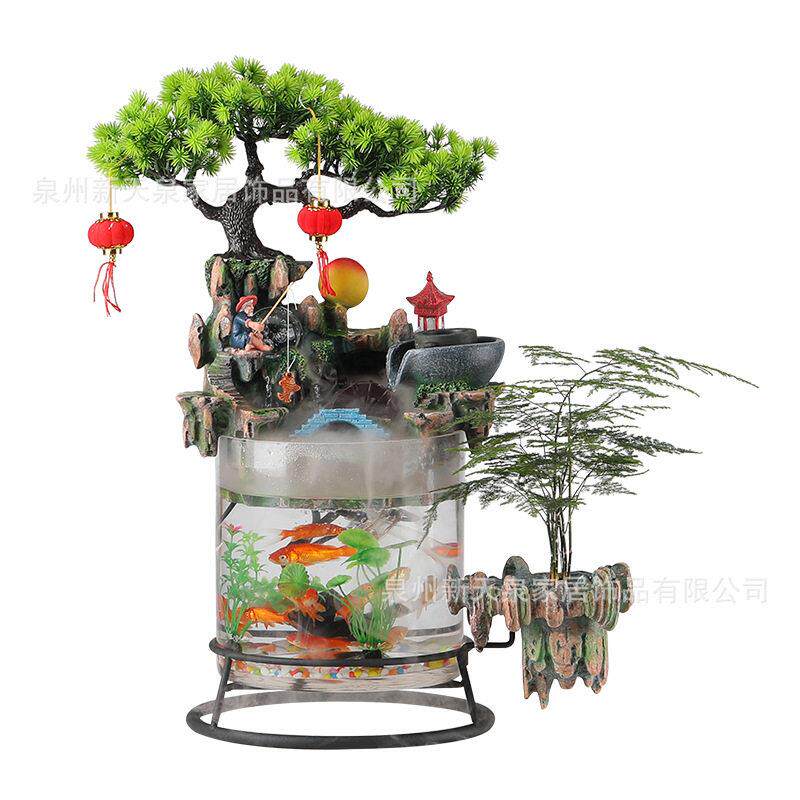 桌面假山流水鱼缸自循环水摆件客厅茶桌水景流水生财摆件