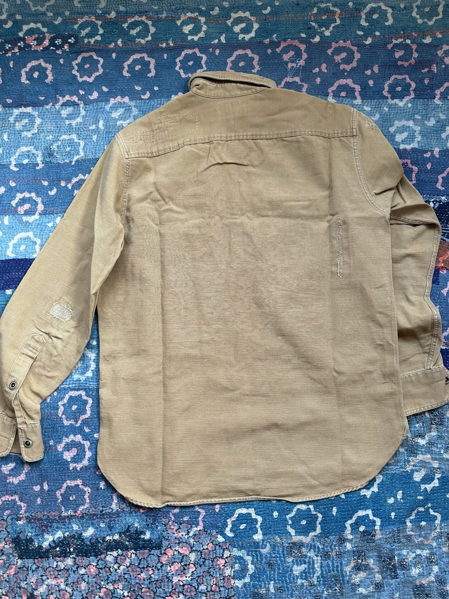 RRL Tan Distressed Long-Sleeve Work Shirt — front