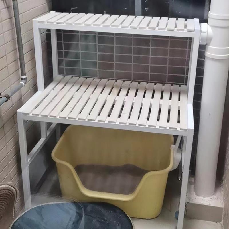 二层实木阳台猫爬架阶梯花架客厅大空间猫窝上方置物架铁艺多肉架