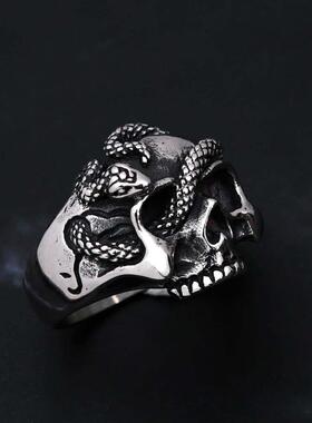 Punk Hip Hop Unique Silver Color Skull Rings For Men Stainle
