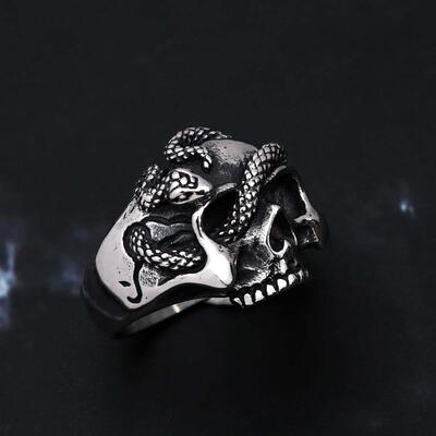 Punk Hip Hop Unique Silver Color Skull Rings For Men Stainle