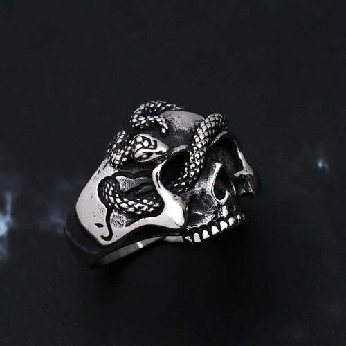 Punk Hip Hop Unique Silver Color Skull Rings For Men Stainle