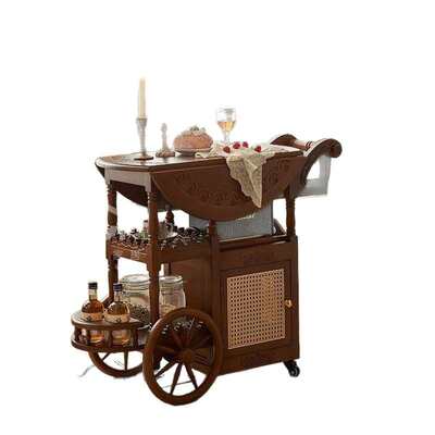 法式复古推车茶几折叠中古风可移动小边几美式茶台餐车家用小茶车