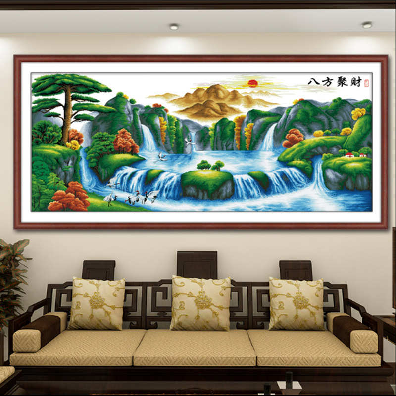 厂家直销八方聚财聚宝盆十字绣 八方来财新款印花大幅客厅十字绣