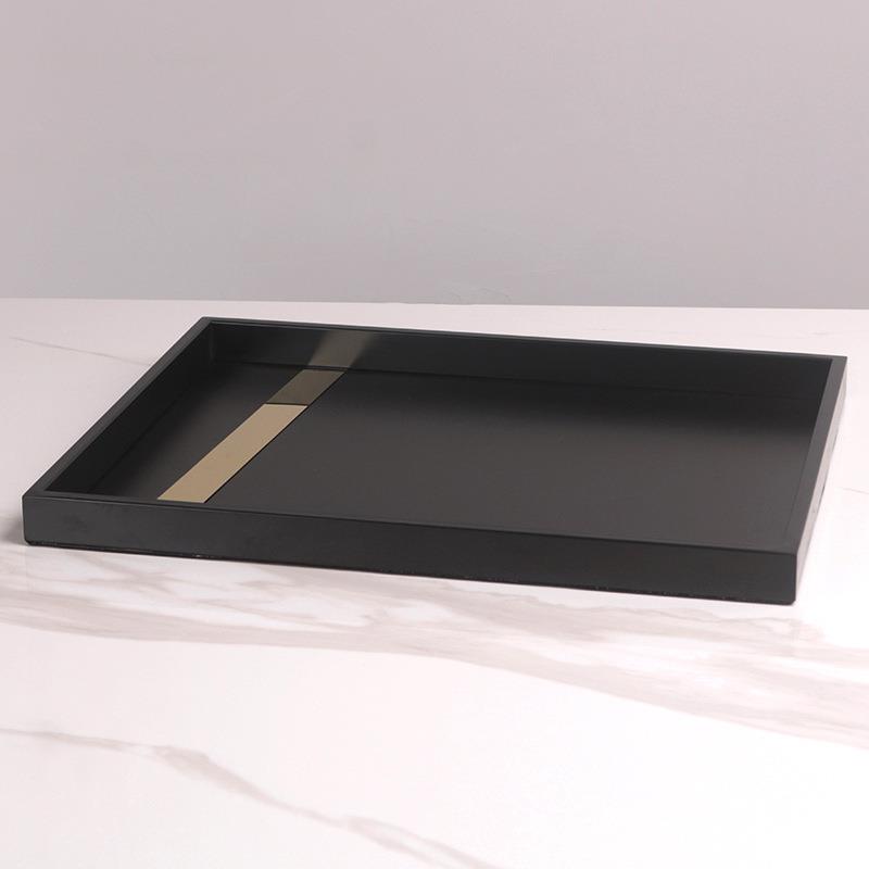 轻奢风黑色金线金属托盘大号样板房茶几桌面摆件果盘收纳盘转饰品