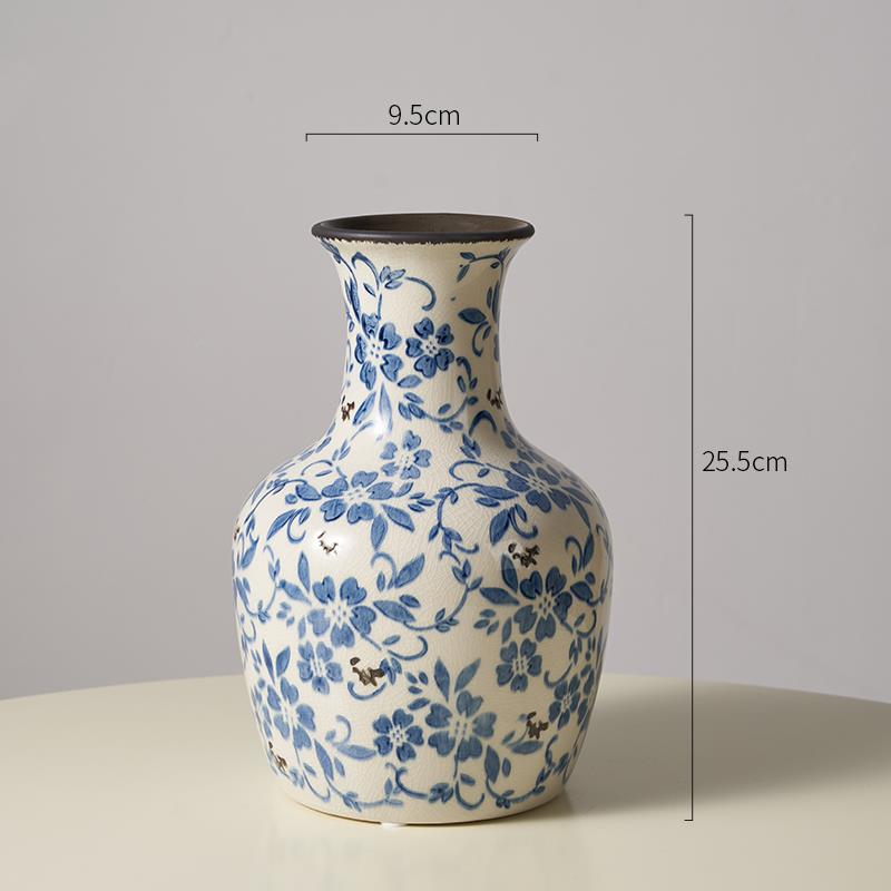 正品新中式高级感青花瓷覆古花装瓶陶瓷创意插花花器厅客玄关饰摆