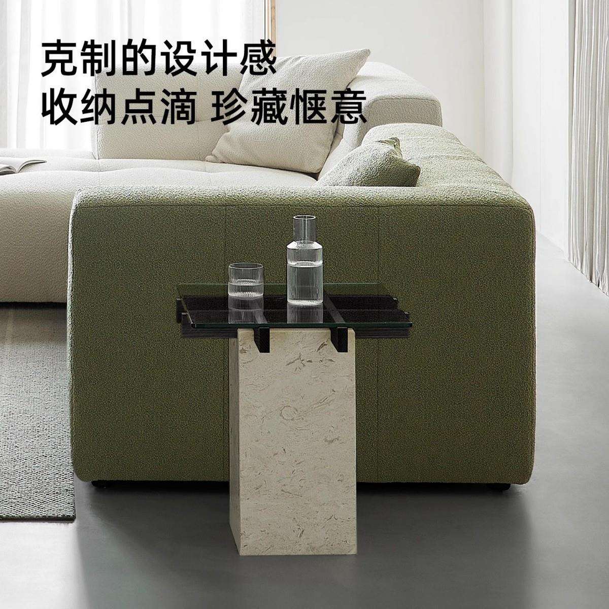 Kena可纳/方格边几玻璃黑色实木大理石角几现代轻奢客厅设计师P