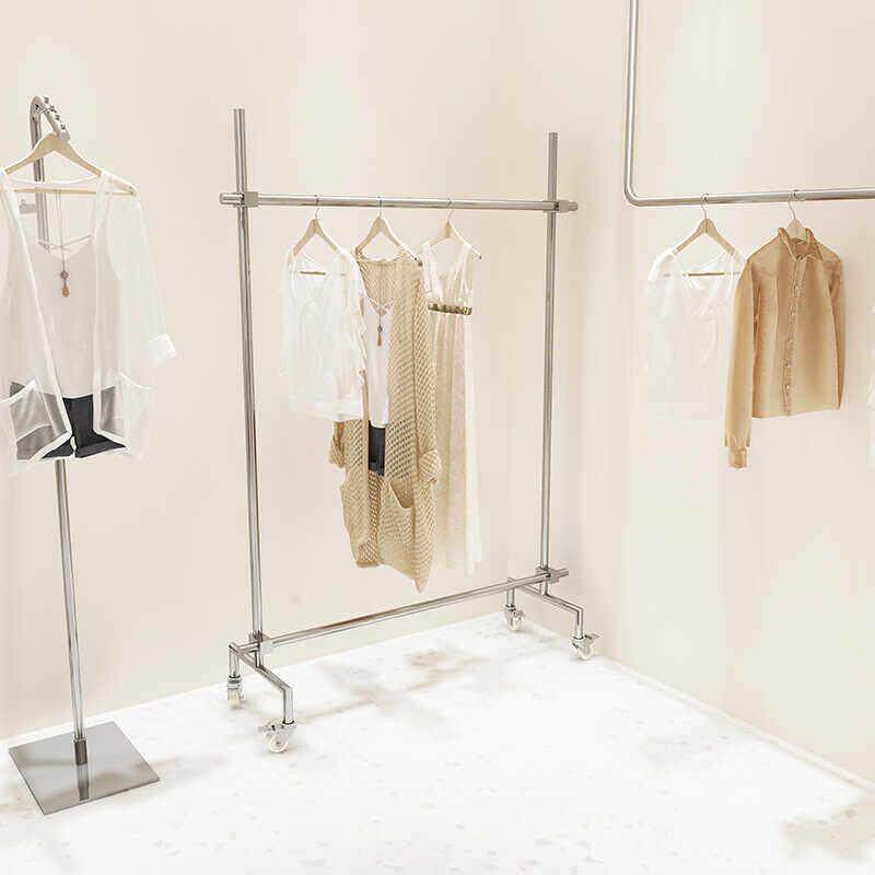 服装店展示架不锈钢吊架悬挂带轮子女装店橱窗升降可调节挂衣杆