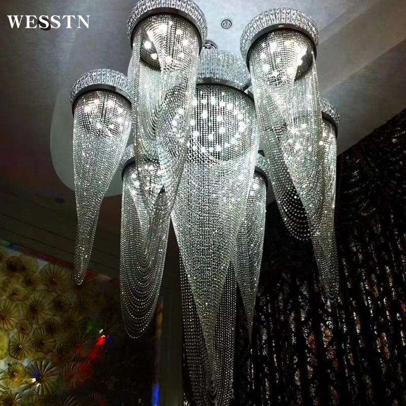 简约现代公寓水晶餐厅灯具长吊灯复式客厅灯别墅大厅吊灯