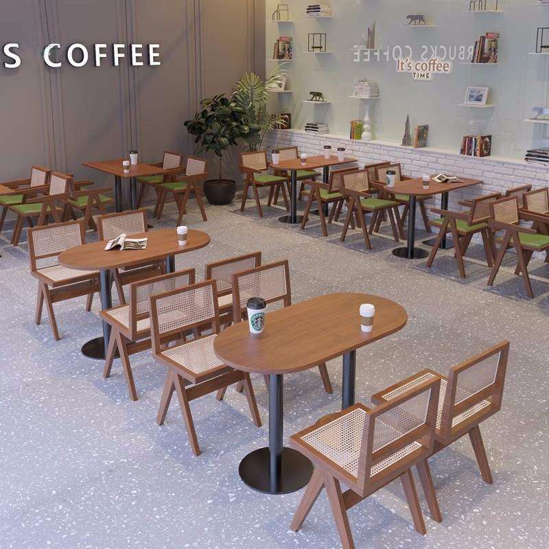 阳餐桌椅组合台网红书茶吧奶甜品汉堡成套餐桌店成套咖啡藤编餐店