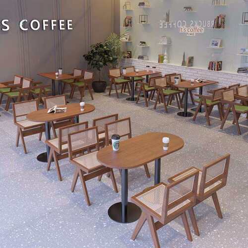 阳台餐桌椅组合网红书吧奶茶甜品汉堡店成套咖啡店藤编餐椅圆桌