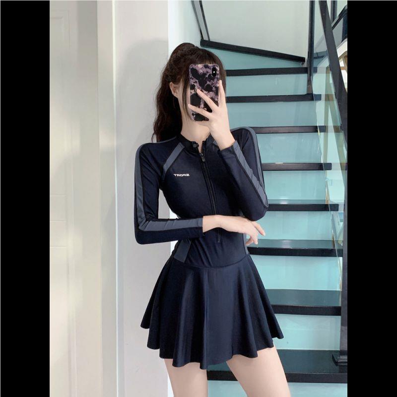 新款女裙式袖连体小游修身女士游泳衣保守显瘦68910长款运聚拢泳