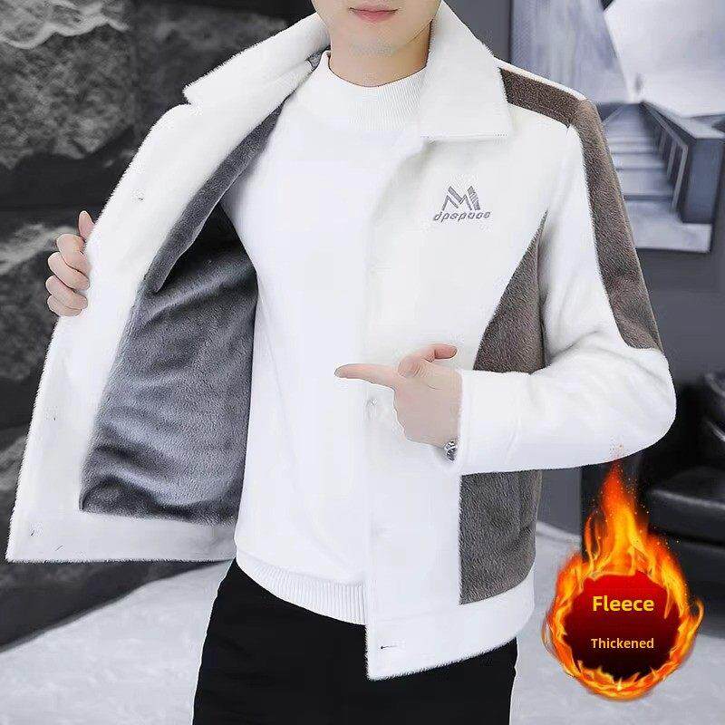 tnfua水貂绒男外套冬季新款加绒加厚高端时尚帅气修身拼色夹克