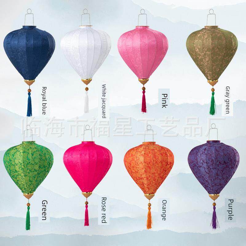 五一节庆红灯笼节日吊饰越南中国风特色布艺绸缎花灯户外发光古风