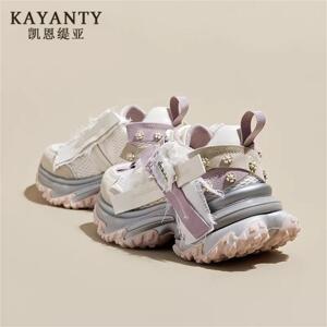 KAYANTY2026新款春季软底网面透气运动鞋厚底内增高复古潮老爹鞋