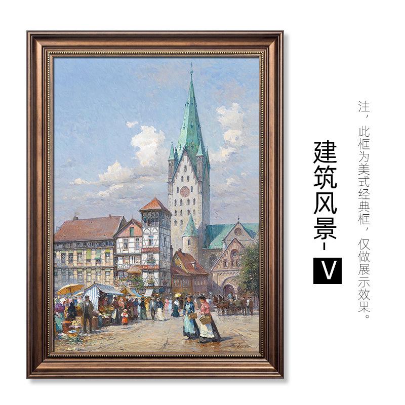 走廊玄关入户门挂画美式油画斗柜橱柜上壁画建筑北欧复古风装饰画图片