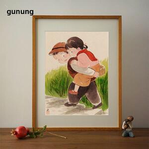 溥畔年 皇小小绘 好作伴 一二山现代水墨挂画客厅装饰画沙发背景