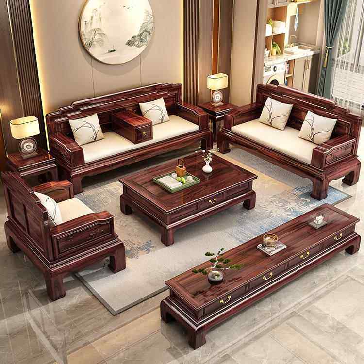全实木乌金木沙发组合全套客厅冬夏两用红木别墅大小户型古典家具
