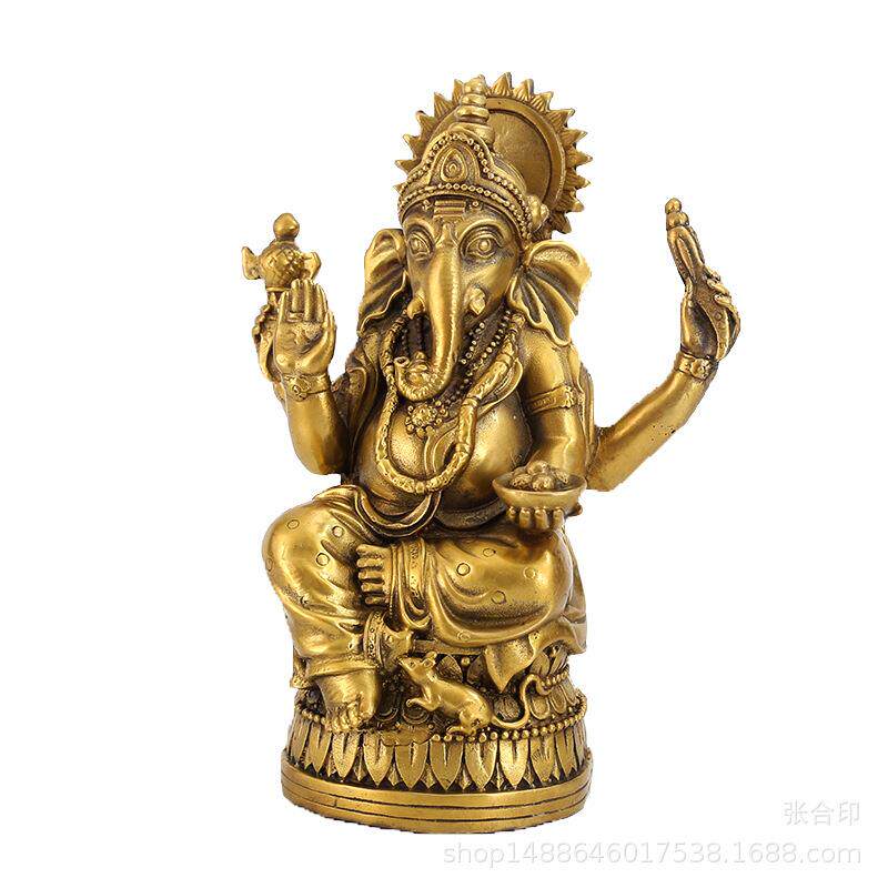 纯铜象鼻财神摆件大小号泰国天目象护法天神家居玄关金属工艺品