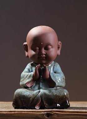 创意灯光中式陶瓷人物沙弥大号摆件客厅书房办公室桌面装饰摆设品