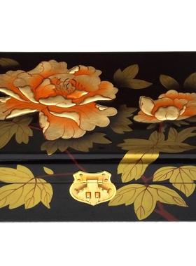 新款遥推光漆器结婚首饰盒三金红色平木质彩礼档梳妆盒小中式高复