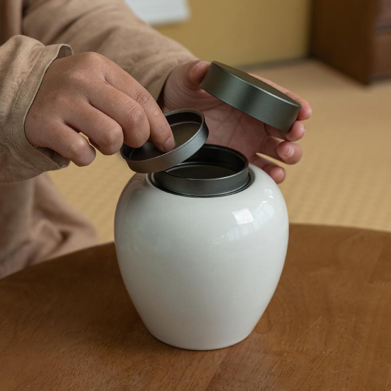 草木灰合金盖茶叶罐陶瓷茶叶防潮罐密封存储醒茶功夫茶具茶仓