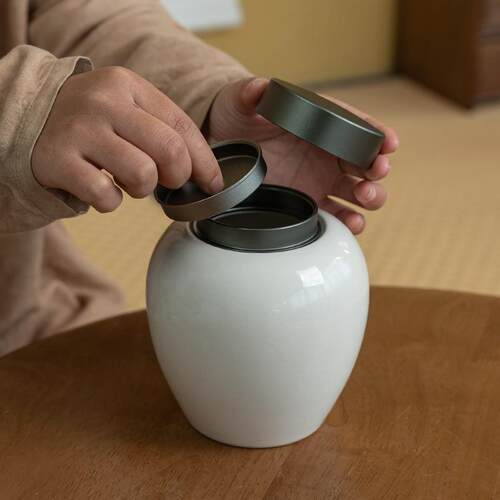 草木灰合金盖茶叶罐陶瓷茶叶防潮罐密封存储醒茶功夫茶具茶仓