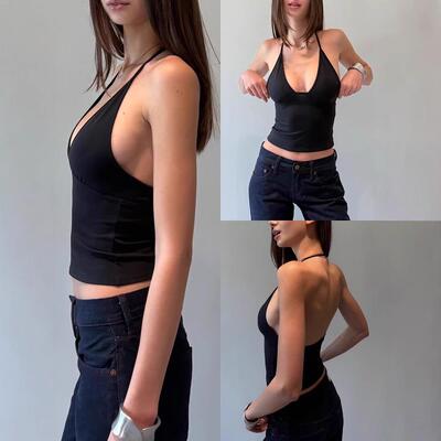 Womens Casual Ladies Solid Color Halter Neck Top Basic