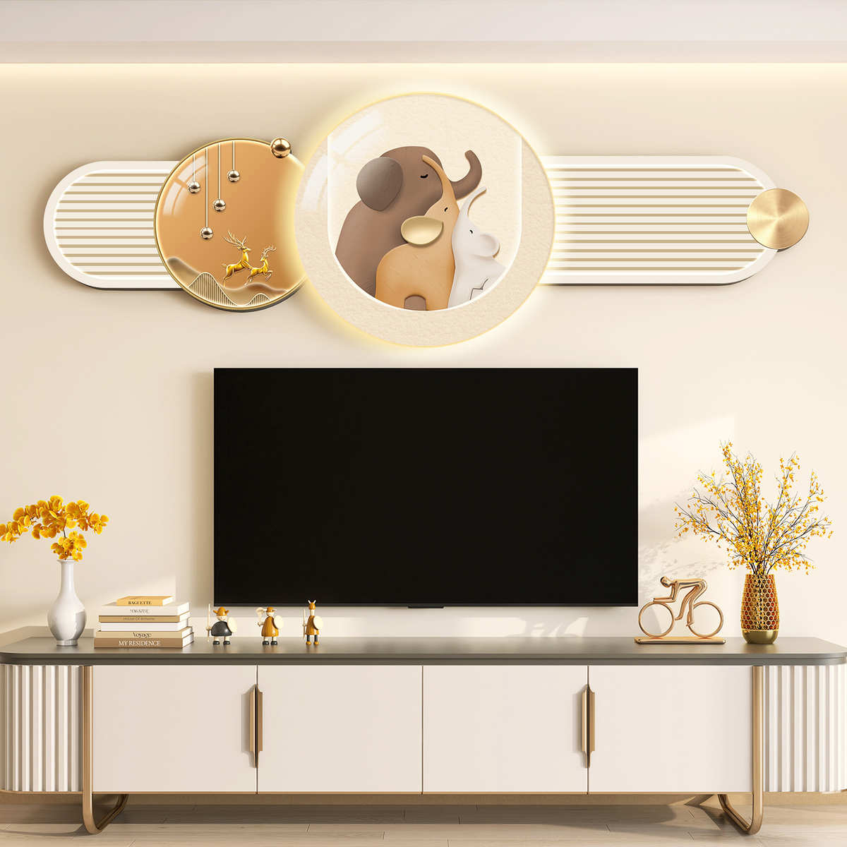 现代轻奢客厅装饰画电视背景墙上寓意好挂画高级感创意墙壁画组合