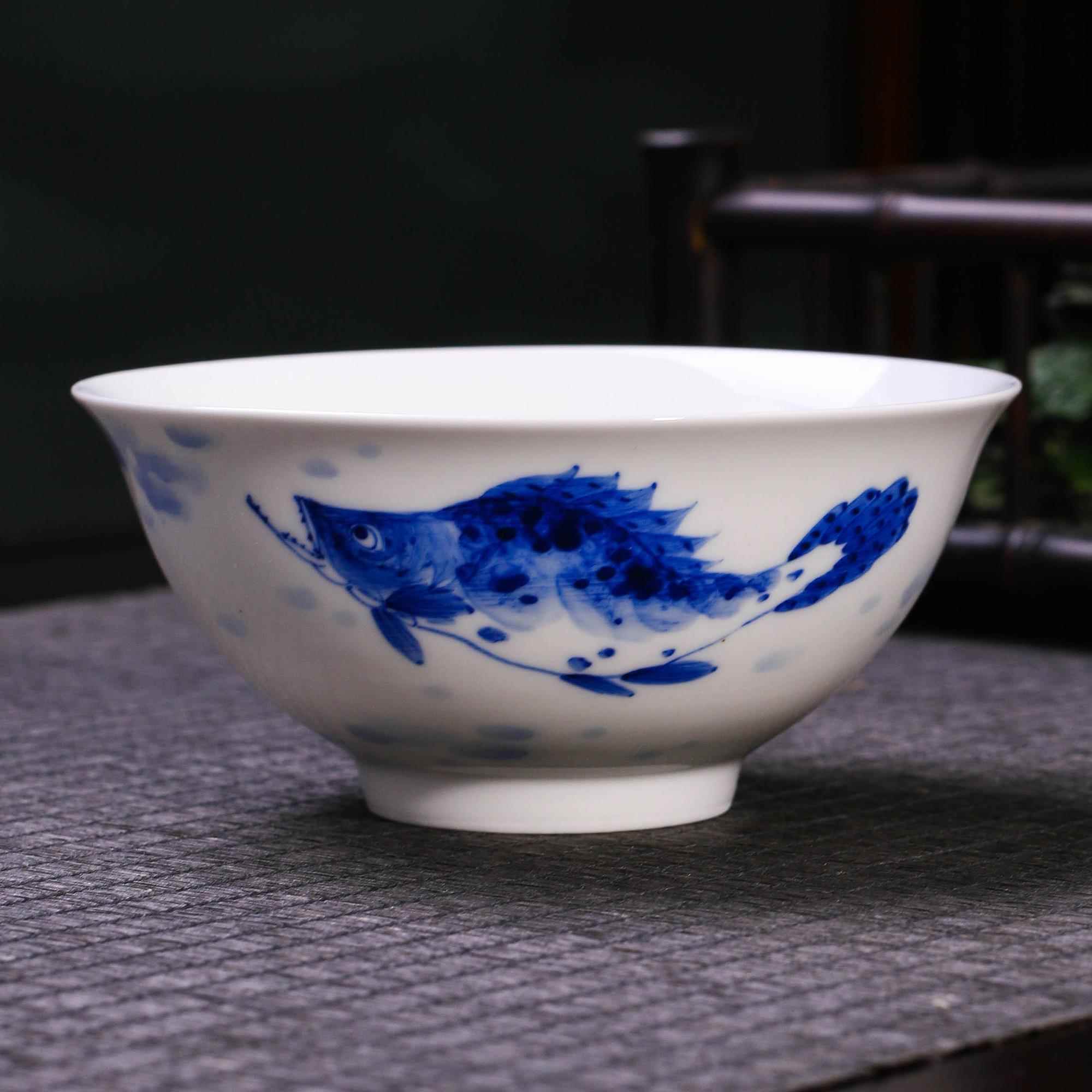 长物居手绘釉下青花瓷饭碗景德镇瓷器餐具陶瓷汤碗手工餐饮具小碗