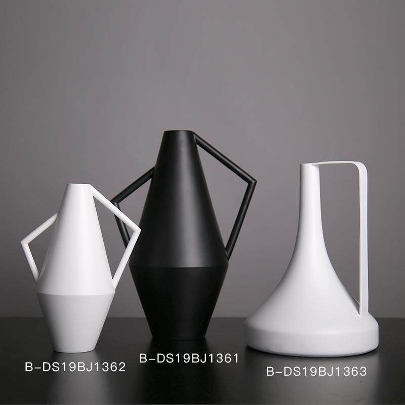 北欧花器摆件黑白色简约组合摆设树脂工艺品欧式家居装饰艺术摆件