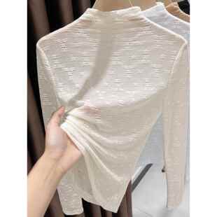 气质网纱上衣 纱衣高级感时尚 半高领蕾丝打底衫 女秋冬内搭透明长袖