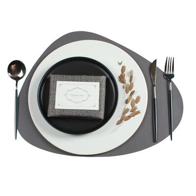 极简轻奢西餐盘牛排盘套装 样板房餐盘摆台 亚黑直边盘配白垫板