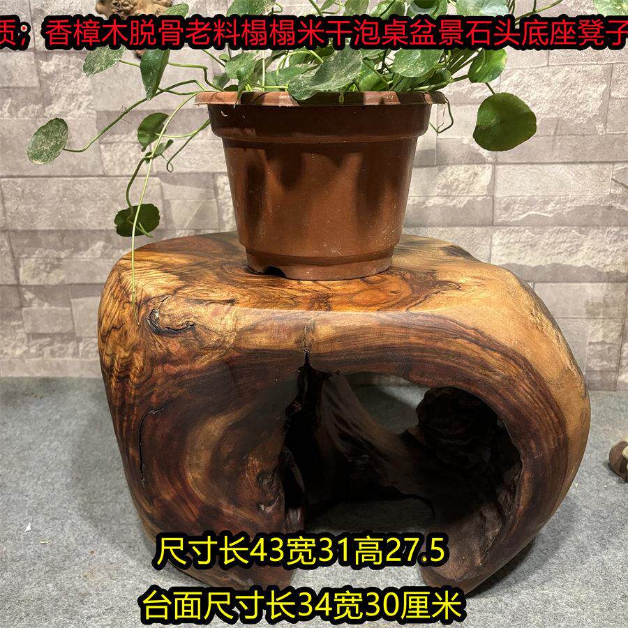 香樟木实木根雕凳子花架石头底座花盆底座原木墩置物架阳台摆件