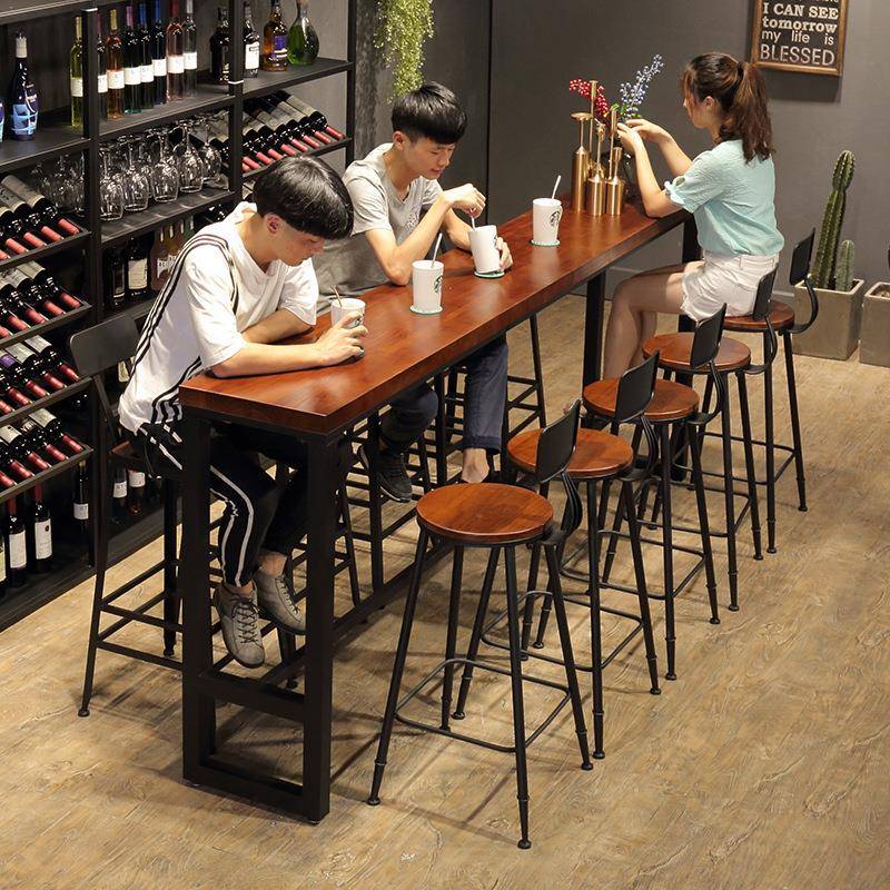 实木吧台桌椅餐厅吧台桌子高脚椅奶茶店咖啡厅吧台桌休闲酒吧桌椅