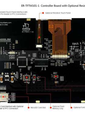 10.1寸TFT LCD彩色液晶显示屏配RA8876控制板/并串口/可配触摸屏