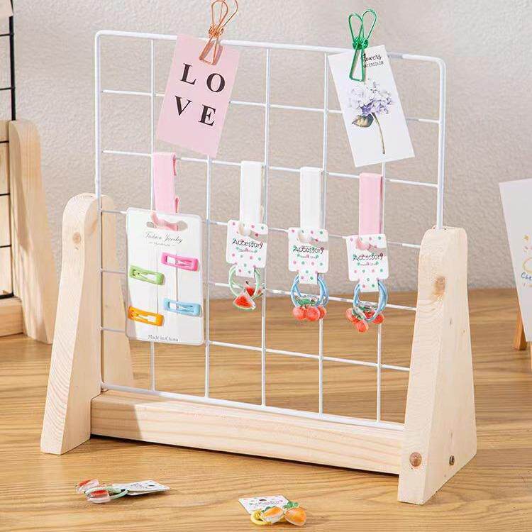 网格实木底座展示架幼儿园美工作品照片桌面摆摊饰品置物架木质