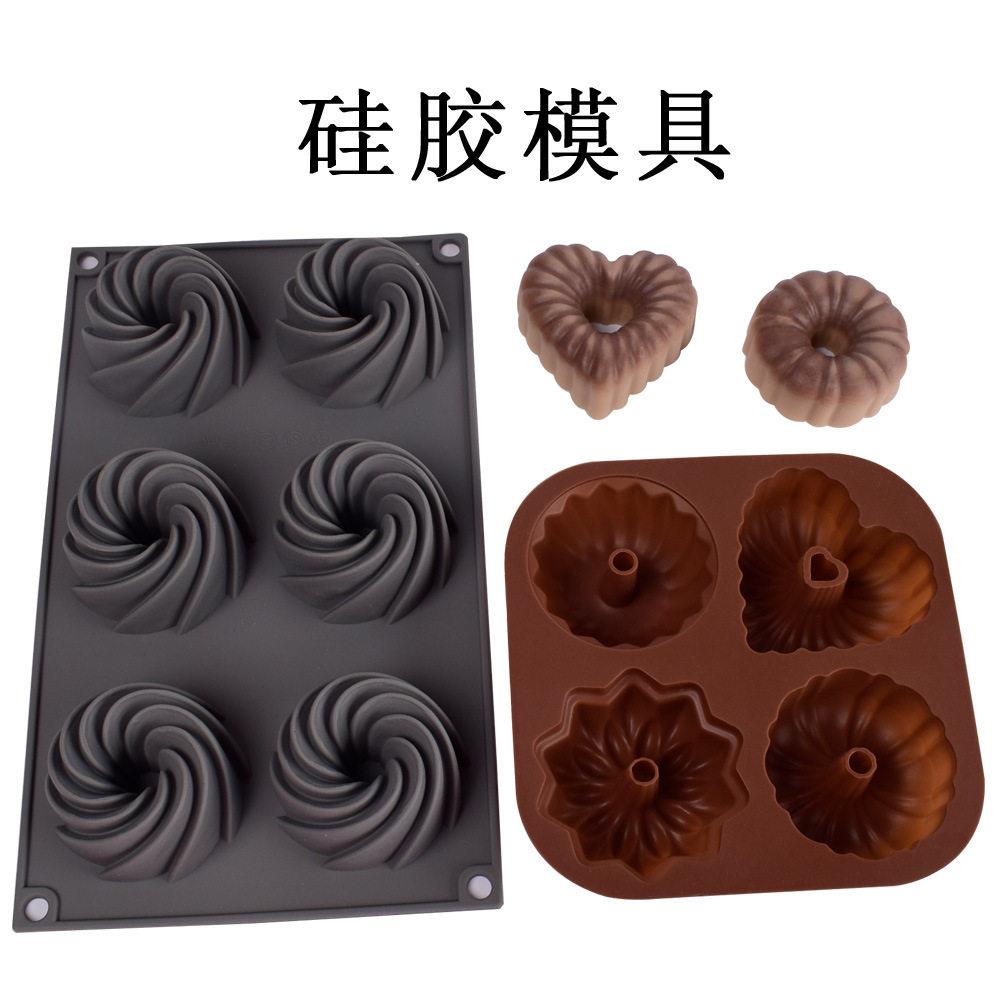 工厂4连6连花型甜甜圈硅胶旋风点心巧克力蛋糕烘焙烤箱耐温模具