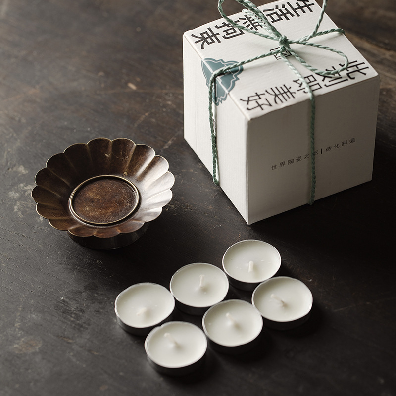 鎏银茶道托做旧功夫茶盖碗功夫花瓣配件茶盏茶托烛台茶具杯托黄铜