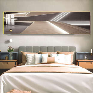 卧室床头装 房间背景墙壁画几何抽象高档晶瓷挂 饰画现代简约横版