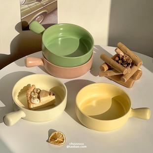 Y^韩国ins风奶油色餐具烤碗陶瓷手柄汤碗泡面螺蛳粉家用沙拉焗饭