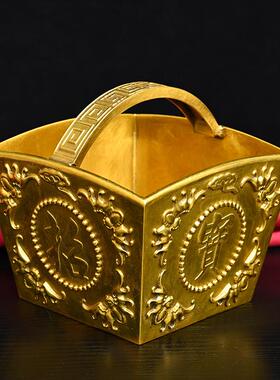 仿铜仿古米斗摆件 大小号日进斗金铜聚宝盆 家居玄关装收银台饰品