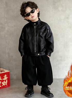男童加绒皮衣儿童冬装外套2026新款大童男孩帅气皮夹克韩范痞帅风
