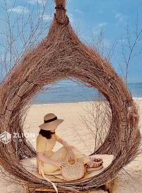 庭院红鸟巢东南千亚景JOI户区拍摄道具外创意秋藤编吊网篮落地款