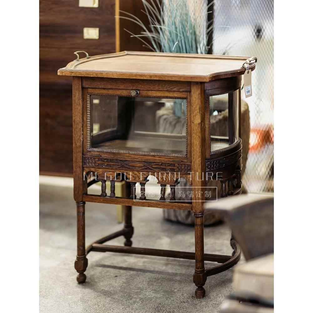 高档国橡木茶几中古角几董边柜边桌边方古桌沙发实木雕花法几家具