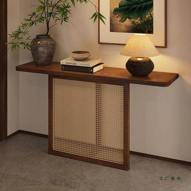 中古风橡木玄关桌长条几家用原木中式靠墙条案装饰入户玄关台案台