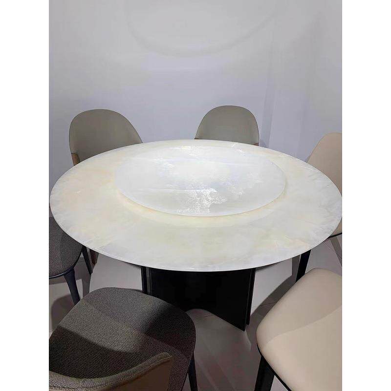 口天冰然奢石冰河世纪圆餐桌带转盘设TR冰河世计进师大饭冰花餐桌