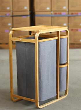 insA0077风北欧可折楠竹分类收纳筐棉麻收纳架篮衣脏衣篓叠家脏用